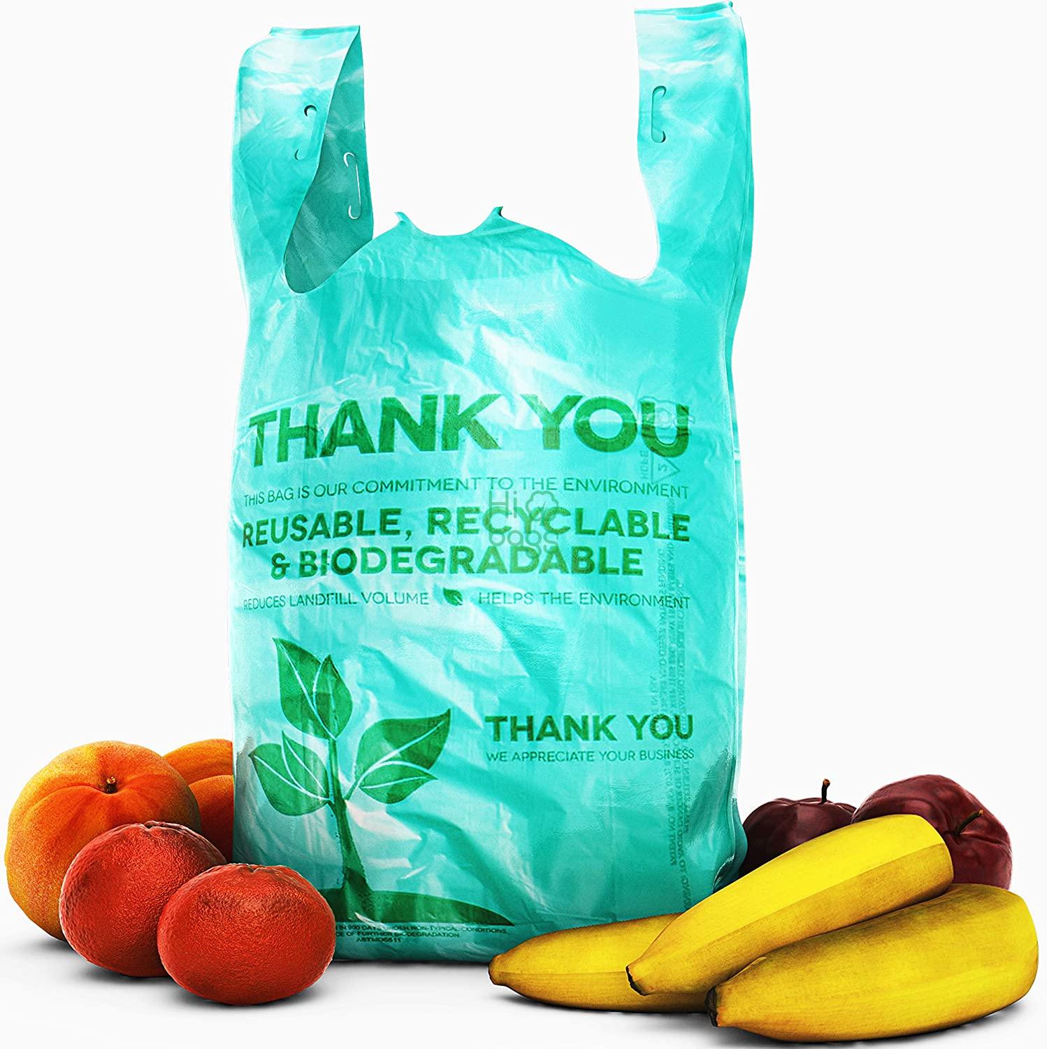 Biodegradable Plastic Grocery Bags Great Thick, Green Takeout Bags for Restaurants